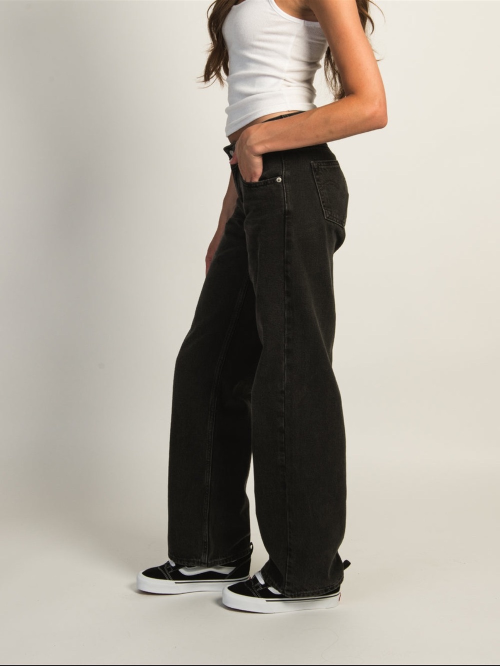 Levi's super low rise black wash relaxed Wide-Leg Jeans women’s 25x32 - Picture 7 of 8